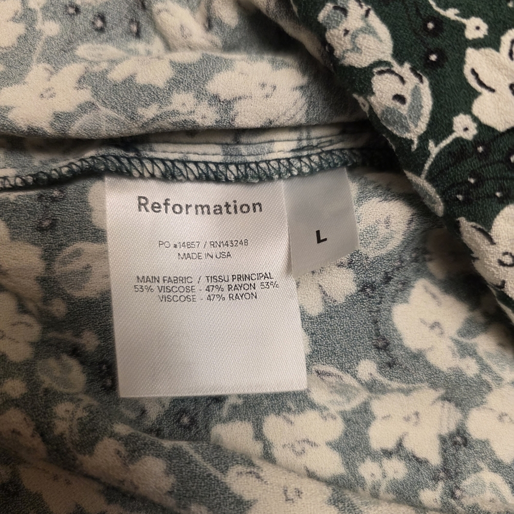 Reformation Floral Green Spaghetti Strap Dress Very Slim Fit L - Picture 14 of 14